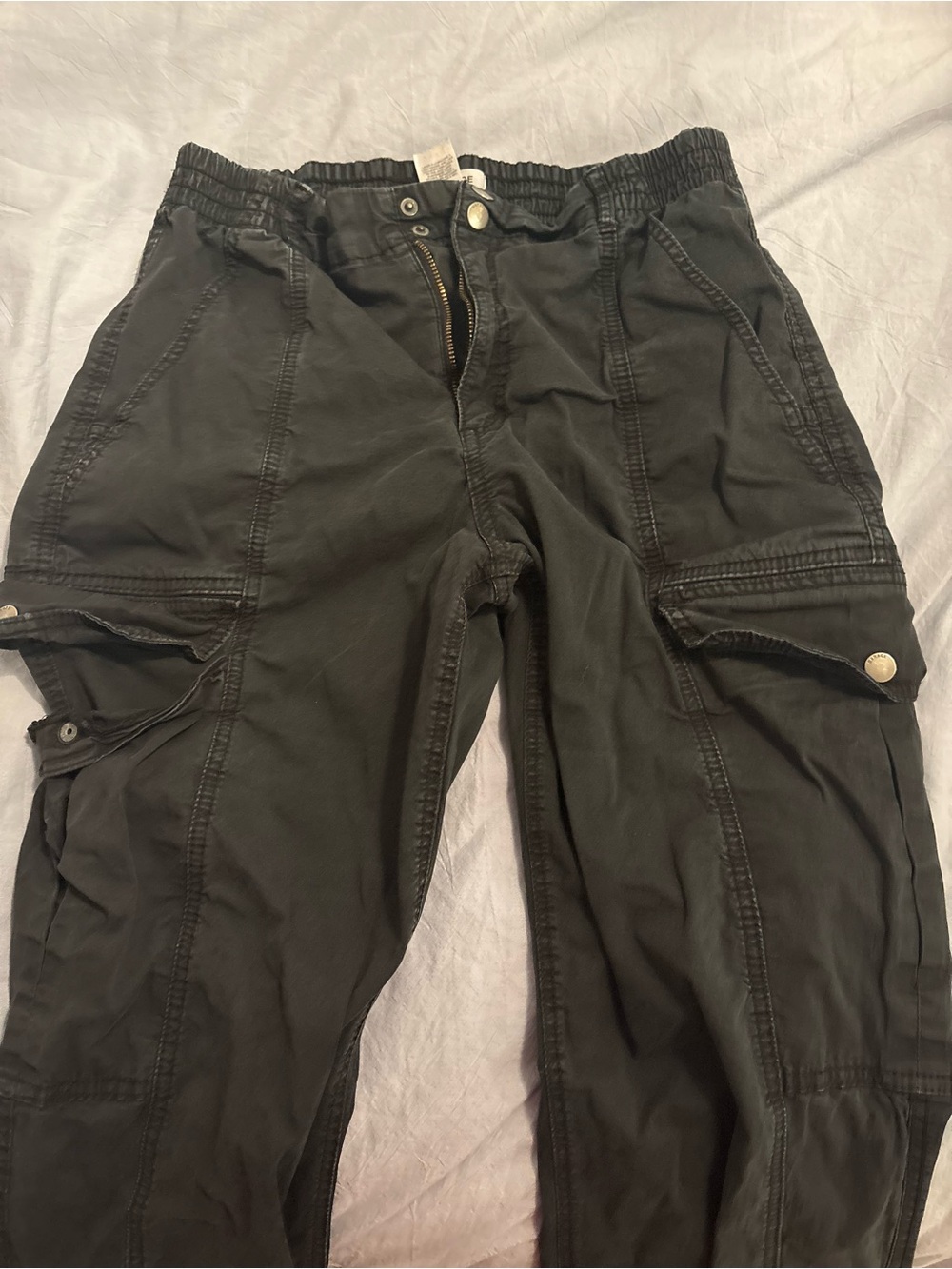 Brianna Bubble Pant - Black Cargo Pants - Elastic Waist Utility Style
